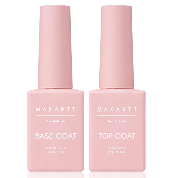 Makartt Gel Top Coat and Base Coat Kit: Clear Gloss Shiny No Wipe Stain Resistant General Top Coat Nail Polish UV and Primer for Acrylic Nails Dip Powder Gel Nail Polish Beauty Gift