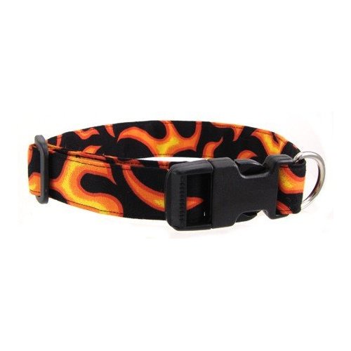 K9 Bytes Orange Flames Soft Adjustable Dog Collar with Quick Release Buckle Small