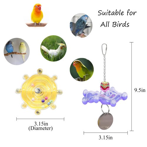 Bird Cage Toys Parakeet, Colorful Interactive Spinner Rattle Parrot Toy, Wall Hanging Small Bird Chewing Toy, Bird Nest Enrichment Toy Accessories for African Grey, Macaws, Budgerigar, Cockatiel(2pcs)