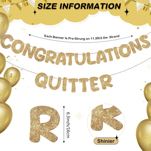 Fulmoon Pre Strung Congratulations Quitter Glitter Banner Funny Retirement Banner Retirement Party Decorations Retirement Party Supplies Garland for Men Women Gifts, No DIY (Champagne Gold)
