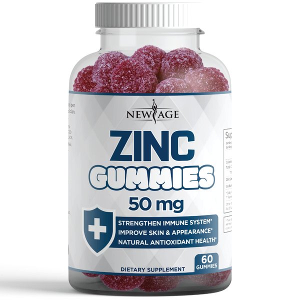 Zinc Gummies - 50mg High Immune Booster Zinc Supplement, Immune Defense, Powerful Natural Antioxidant, Non-GMO - by New Age (60 Count (Pack of 1))