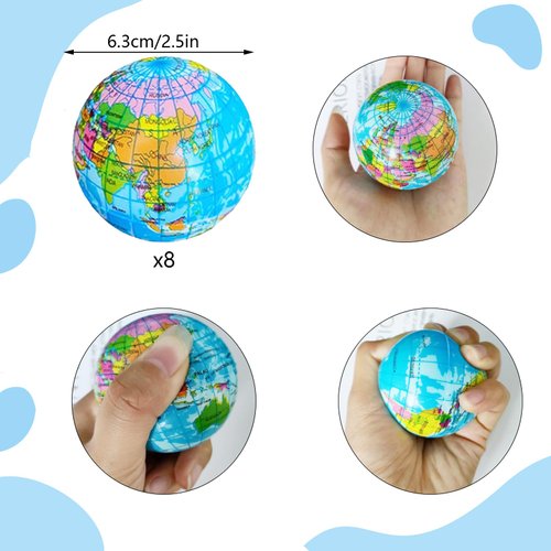 Lohoee 8Pcs Globe Squeeze Balls Mini Globe Stress Ball World Earth Stress Balls Foam Stress Balls for School,Office,Rewards, Party Favors or Gifts(2.5 Inch)
