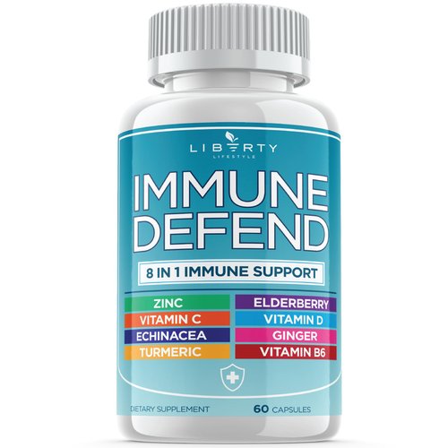 8 in 1 Immune Defense Support, Immunity Capsules Supplement Booster with Echinacea Zinc 50mg, Vitamin C , D3 5000 IU, Turmeric Curcumin & Ginger, Echinacea - Allergy Relief for Kids Adults (1 Pack)