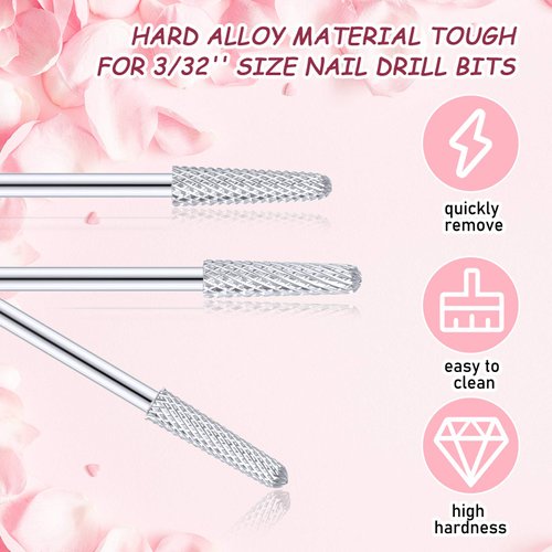 3 Pieces Nail Drill Bits Cone Shape Carbide Bit Carbide Nail Drill Bits for Manicure Pedicure Tools Machine, 3/32 Inch Shank Size, Grit Size XF, F, M (Silver)