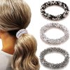 Fashey Beaded Hair Ties Crystal Hair Bands Elastic Ponytail Holders 3 Pcs Black Rhinestone Hair Tie Hair Accessories for Women