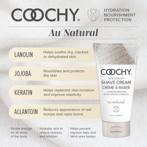 Coochy Intimate Shaving Cream | Shave Conditioner & Moisturizer for Face & Body | Ideal for Sensitive Skin Care, Anti-Bump | Au Natural, 3.4 oz