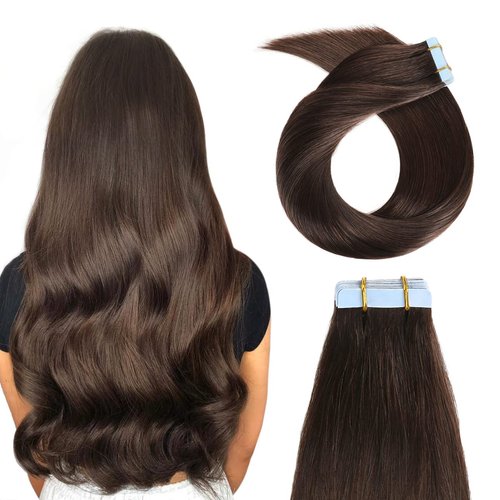 YILITE Tape in Human Hair Extensions 16 inches 20pcs 40g Silky Straight Tape in Hair Extensions Remy Human Hair #2 Dark Brown Tape in Hair Extensions(16 inch #2)