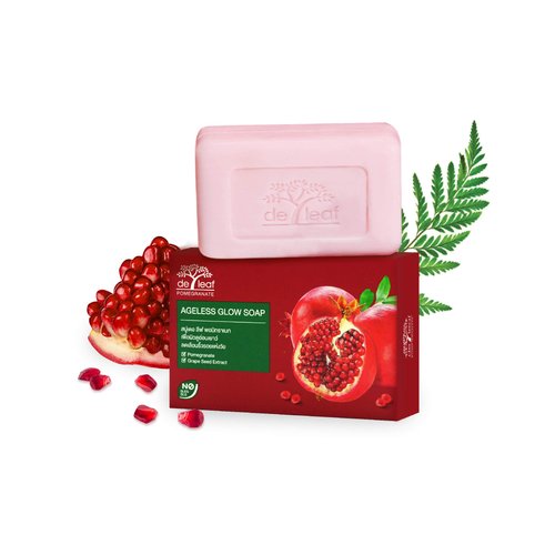 DE LEAF THANAKA Natural Pomegranate Bar Soap, Vitamin E Anti Aging Ageless Glow Youthful Beauty Deep Cleansing Hydration Moisturize Clean Face Facial Body Skin Soap, 100 g 1 Pack Count Pomegranate