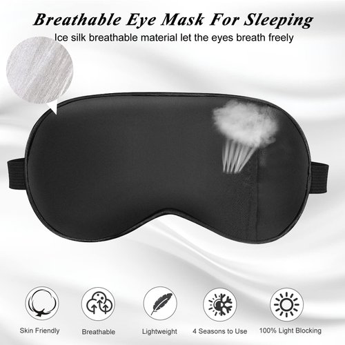 Cavoilu Sleep mask w/Cooling Gel Eye Mask, 2Packs Heated Eye Mask for Sleeping, Reusable Ice Silk Blackout Eye Cover Sleeping Mask for Travel, Home, Office, Yoga, Stocking Stuffers (Black+Pink)