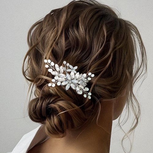 Kisshine Bride Wedding Hair Comb Silver Rhinestone Headpiece Bridal Beads Hair Accessories for Women and Girls