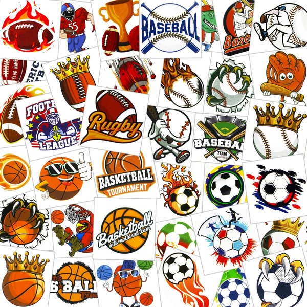 Ospvcwk Sports Temporary Tattoos for Kids, 40 Sheets, 300 Styles Waterproof Baseball Basketball Soccer Football Tattoos for Boys, Sports Birthday Party Favors, Goodie Bag Fillers