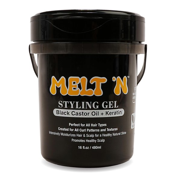 EBIN NEW YORK Melt'n Styling Gel Keratin and Black Castor Oil 16oz - Gives High Shine and Provides a Soothing and Calming Effect, Strong Hold Styling, Nourshing the Hair, No Frizz or Breakage