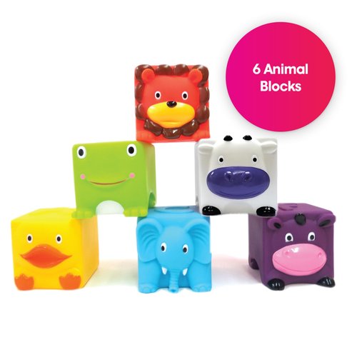 Edushape Soft & Squeezy Critter Blocks - Set of 6 Animal Soft Baby Blocks - Stacking Blocks in Animal Shapes - Soft Baby Blocks for Toddlers, Babies - Construction Sensory Play and Child Development