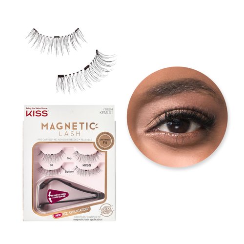KISS Magnetic Lash 01, Synthetic False Eyelashes with Magnets Under and Over Your Upper Lashes, No Glue Needed, Lightweight, Reusable, Contact Lens Friendly, Cruelty Free, with Lash Applicator, 1 Pair