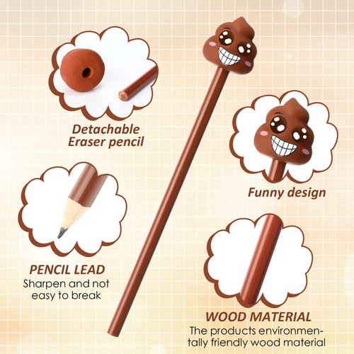 Dunzoom 24 Pcs Funny Farting Poop Pencil with Eraser Topper and Poop Sticky Notes Christmas Gag Gifts for Coworkers Office School Xmas Presents