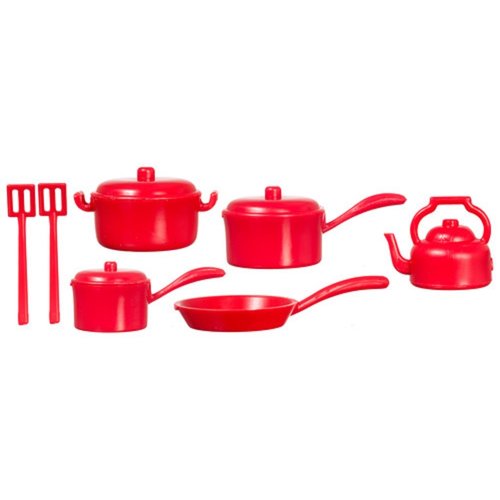 DOLLHOUSE MINIATURES 10 PC RED KITCHENWARE SET #G6208