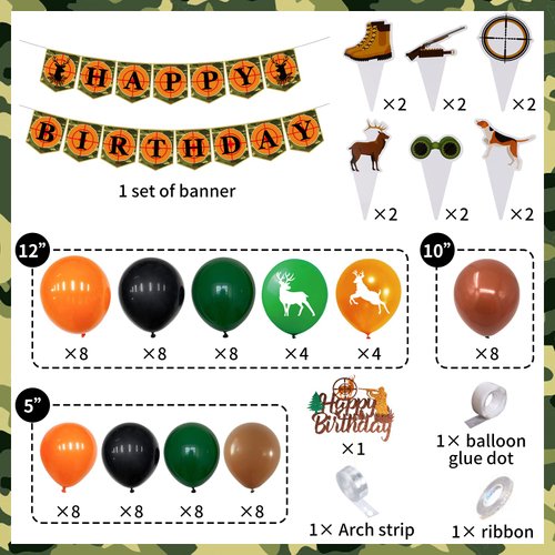 Hunting Party Decorations Set Hunting Party Supplies with Hunting Birthday Banner,Colorful Gone Hunting Theme Balloons Garland,Deer Hunting Cake Topper for Camo Camping Hunter Themed Birthday Party