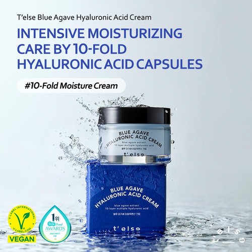 T'ELSE Blue Agave Hyaluronic Acid Cream 1.7 oz, Hypoallergenic Extra Moisturizing Face Cream with Gel Capsules, Rich Facial Moisturizer, Deep Hydration with Clean Ingredients, Korean Skin Care