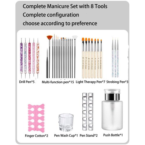 UNI-RHYTHM Nail Art Tools Kit, 8 kinds nail art brush Set with Hand Tools and Accessories for Manicure, including 36pcs in total (RHYTHM-0024C)