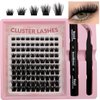 Fluffy Lash Clusters Kit 100pcs DIY Lash Extension Kit, Wispy Lash Clusters Kit Natural 8-16mm D Curl Eyelashes Extension Kit with Lash Bond and Seal and Lash Tweezers(100P-20Z-Kit)