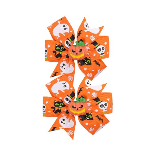Halloween Baby Headbands hairpin Barrettes, Baby Girl Orange Pumpkin Hair Bow Halloween bobby pin for Baby Girls Newborn Infant Girl.(W1) (Orange)
