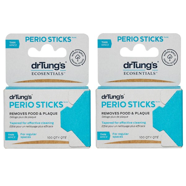 DrTung's Double-Sided Perio Sticks - Dental Sticks for Humans, Dental Floss Picks, Plaque Remover for Teeth, Dental Toothpicks, Dental Picks for Teeth Cleaning - Thin, 100 Count (Pack of 2)