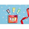 Q+A Travel Trio Body Care Giftset, containing a Hyaluronic Acid Body Wash, AHA Exfoliator Body Scrub, and a Ceramide Body Lotion, each item 50ml