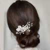 YBSHIN Pearl Bride Wedding Hair Comb Sliver Rhinestone Flower Hair Pieces Crystal Bridal Leaf Hair Accessories for Women and Girls