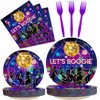 Kepeel 96 Pcs 70s Disco Party Plates and Napkins Supplies, The 70's Birthday Party Decorations 80s 90s Dance Disco Boogie Theme Party Tableware Kit, Serves 24