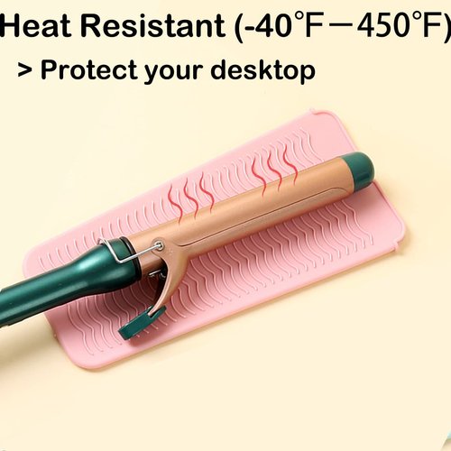 Heat Resistant Silicone Mat with Hanging Hole, Straightener Heat Resistant Travel Mat & Pouch for Curling Iron, Flat Iron and Other Hot Hair Styling Tools, 11 x 5 in, Pink