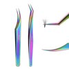 EMEDA 2pcs Eyelash Tweezers, Straight and Curved Tip Volume Tweezers Eyelash Extensions, Tweezers for Lash Extensions, Stainless Steel Lash Tweezers for Lash Artist and Beginners