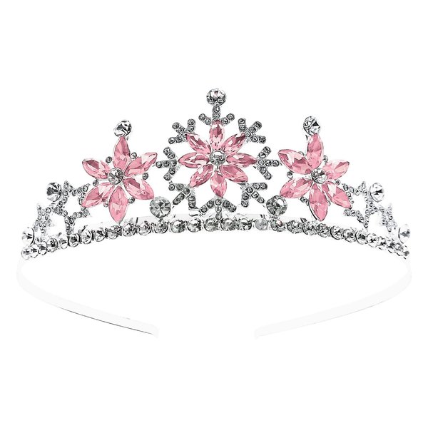 Crystal Rhinestone Snowflakes Bridal Tiara, Silver Wedding Headband, Elegant Crown for Women Girls Bridal Wedding Prom Birthday Party Halloween Christmas (Pink)