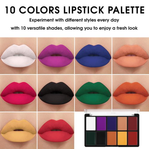 BOBISUKA Cream Lip Color Palette, High Impact 10 Halloween Colors Matte Lipstick Makeup Palette, Moisturizing Waterproof Creamy Formula Lipstick Palette - Halloween