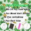 24Pcs St. Patrick's Day Press on Nails Short Square French Tip Fake Nails Green Shamrock Glitter Full Cover Tips Stick on Nails Artificial Nude Acrylic False Nails for Women Manicure Art Accessories