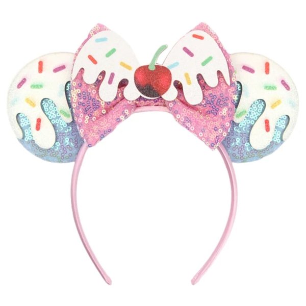 CLGIFT Donut Iridescent Mouse Ears, Pick your color, Donut Inspired Mouse ears, Rainbow Sparkle Mouse Ears (Ice Cream Sundae)