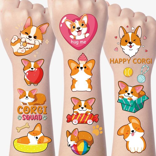 Gameza Corgi Temporary Tattoos Stickers - 200+ Corgi Birthday Party Favors Decorations Corgi Part...