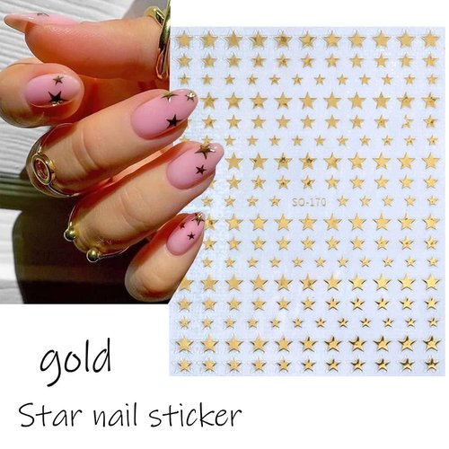 6Sheets Star Nail Art Stickers 3D Glitter Shiny Star Nail Art Supplies Gold Silver White Black Stars Nail Sticker Sparkling Geometry Star Design DIY Transfer Foil Decals for Women Acrylic Nails Art