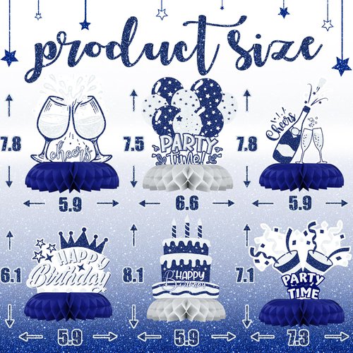 Blue Sliver Party Decorations, 12Pcs Blue Sliver Honeycomb Birthday Decorations, Elegant Blue Sliver Table Toppers Party Decorations for Women, Perfect Birthday Table Decorations