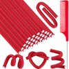 Syhood 30 Pcs Flexible Curling Rods 9.45" Twist Foam Hair Rollers Soft Foam No Heat Hair Rods Rollers and 1 Steel Pintail Comb Rat Tail Comb for Women Long Short Hair (Red,9.45 x 0.3 Inch)