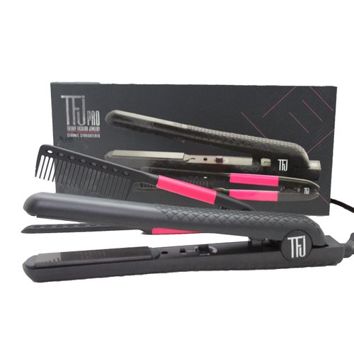New Box Ceramic Hair Straightener Black Salon Professional Design + Pink Color Comb Set