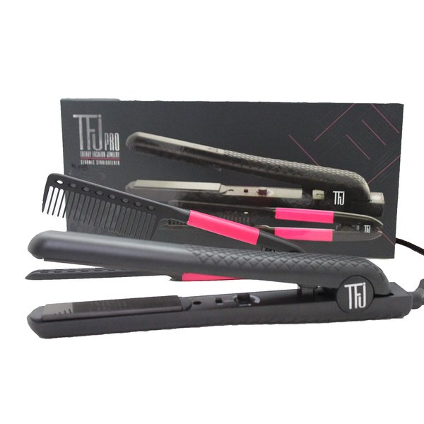 New Box Ceramic Hair Straightener Black Salon Professional Design + Pink Color Comb Set