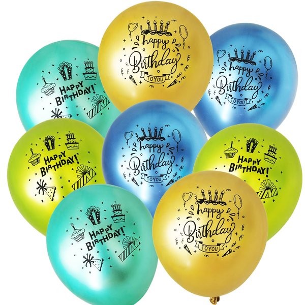 Happy Birthday Metallic Balloons,30 PCS Blue Green Yellow Metallic Printed Balloons Happy Birthday Ballons Party Deco, Ballons Birthday for Child Birthday Party