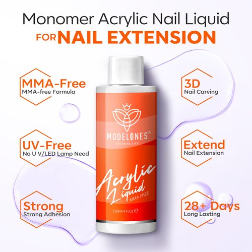 modelones 4 oz Monomer Acrylic Nail Liquid - Professional Monomer - 120ml Acrylic Monomer Liquid for Acrylic Powder, Acrylic Nail Extension 3D Nail Art DIY - MMA Free, Non-Yellowing, Medium Drying