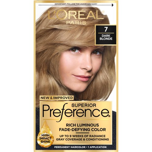 L'Oreal Paris Superior Preference Fade-Defying + Shine Permanent Hair Color, 7 Dark Blonde, Pack of 1, Hair Dye