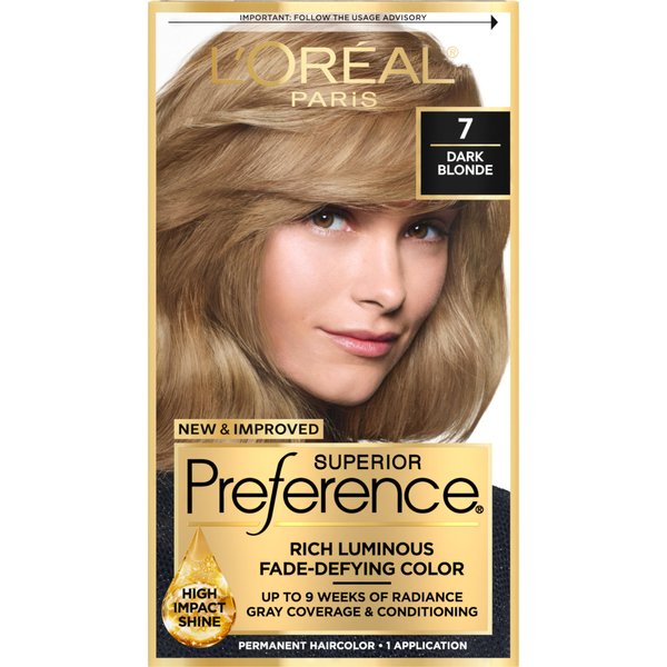 L'Oreal Paris Superior Preference Fade-Defying + Shine Permanent Hair Color, 7 Dark Blonde, Pack of 1, Hair Dye