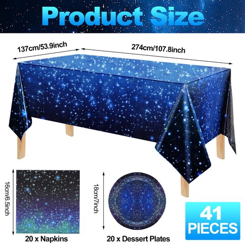 41 Pack Galaxy Party Supplies,RAIHOMKIT Outer Space Themed Birthday Party Decoration,Starry Night Supplies,Space Party Tableware Set,Starry Night Tablecloth Paper Plates Napkins for Boys Girls