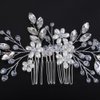 Teyglen Flower Pearl Bride Wedding Hair Comb Silver Crystal Hair Comb Bridal Hair Piece Decorative Hair Accessories for Bride Rhinestone Headpiece for Women Grils (Silver)