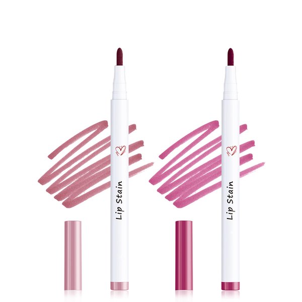 Lip Stain Marker Pen Set, 2Pcs Lip Liner Stain Liquid Lipstick Lipliner Pencil Longlasting Waterproof,Matte Red Lip Color Lipstain Tint Precise Chisel Tip Marker Lipgloss Lip Makeup for Women-03+04
