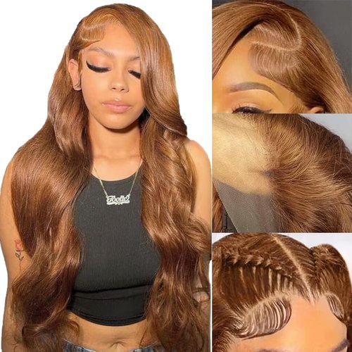 XNJ Light Brown Body Wave Lace Front Wigs Human Hair 13X4 HD Lace Frontal Wigs Pre Plucked with Baby Hair 150% Density Glueless Brazilian Virgin 10A Human Hair Lace Front Wigs for Women 20 inch