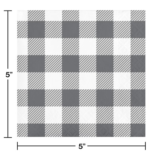 Creative Converting Gray and White Buffalo Check Beverage Napkins, 16 ct, 5"